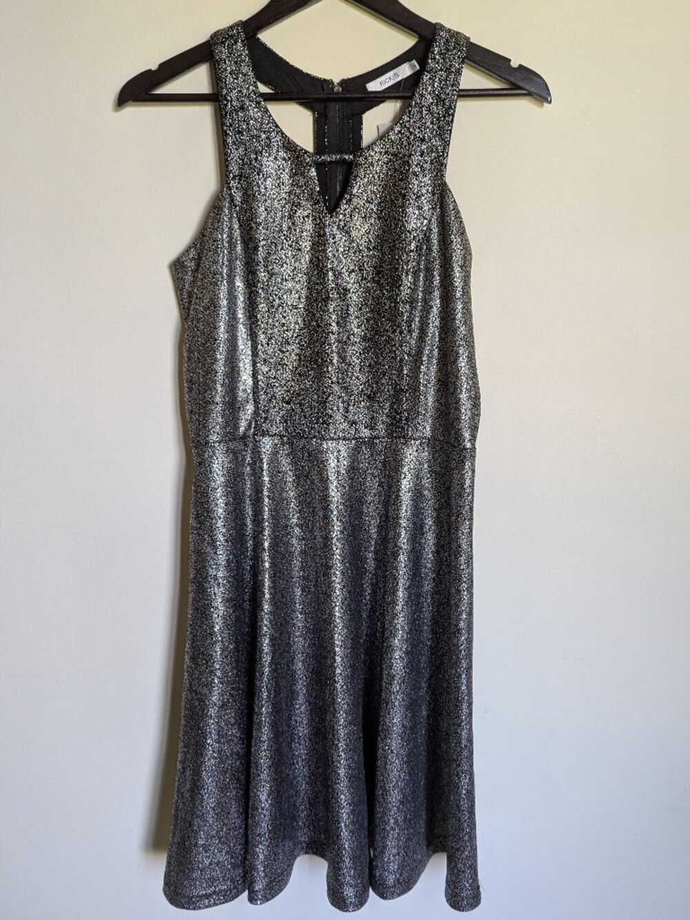 Silver Shimmer Halter Zipper T Back Metallic Look Dress Size 6 NWT
